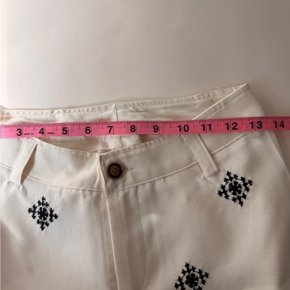 Cream Embroidered Wide-Leg Ankle Pants | Black Embroidery Boho Chic - Picture 5 of 6